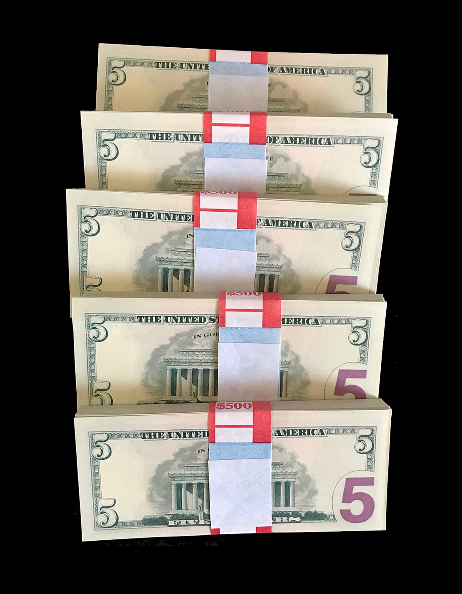 Stacks Of 5 Dollar Bills